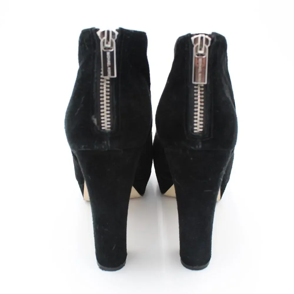Michael Kors Boots Suede Womens 9.5 Black Bootie Zip Classic Heels Festival Boho